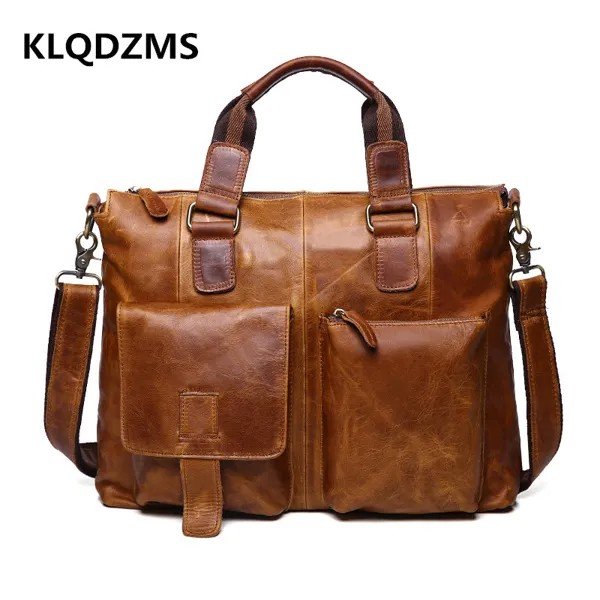Мужской портфель KLQDZMS, повседневный модный компьютерный рюкзак, ретро деловая сумка для ноутбука, Женская дорожная сумка, классический стил...