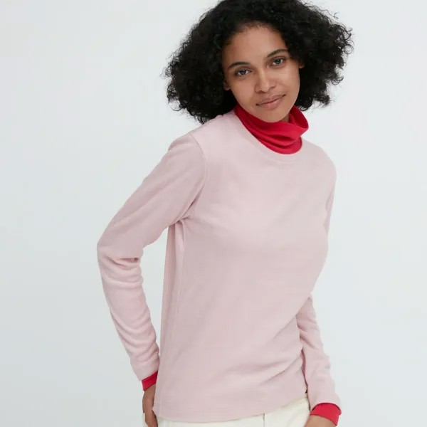 Женский пуловер Uniqlo HEATTECH с круглым вырезом, розовый