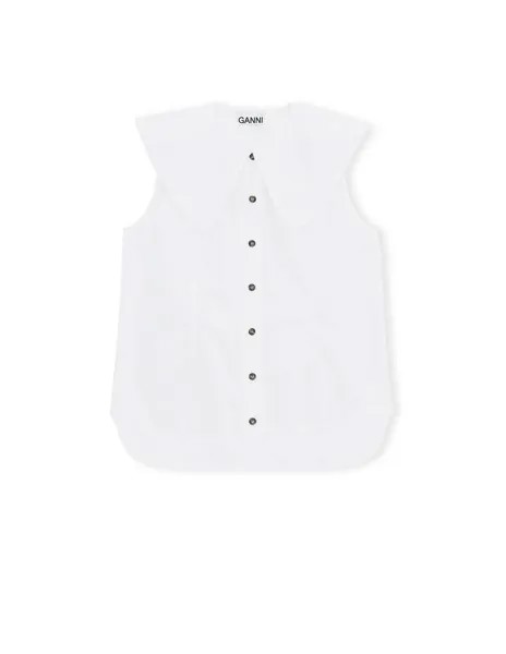 Хлопковая рубашка без рукавов Ganni, цвет Bright White