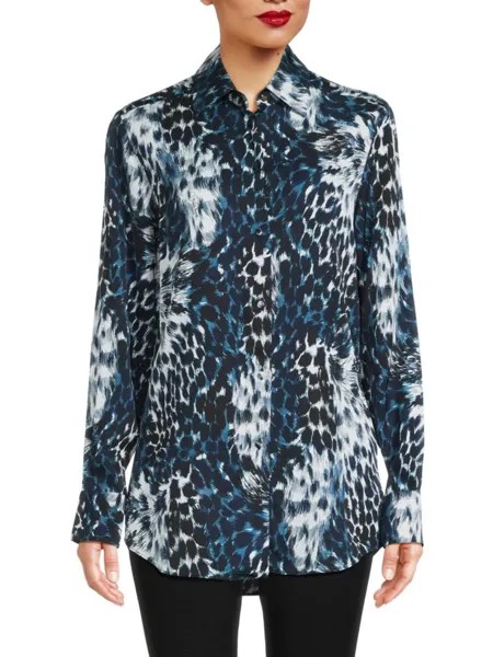 Рубашка на пуговицах с леопардовым принтом Roberto Cavalli, синий