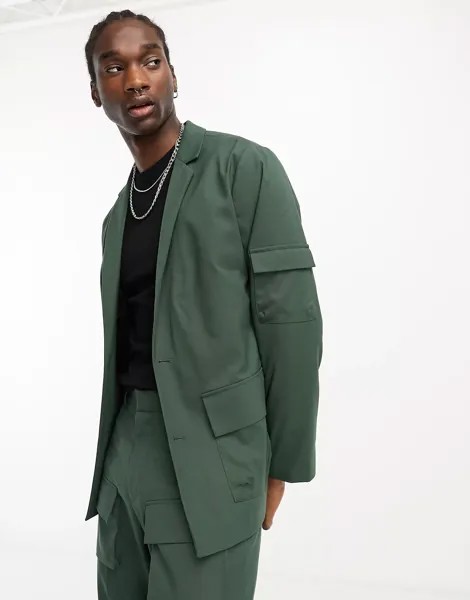 Пиджак Asos Design Oversized Cargo Pocket Suit, зеленый