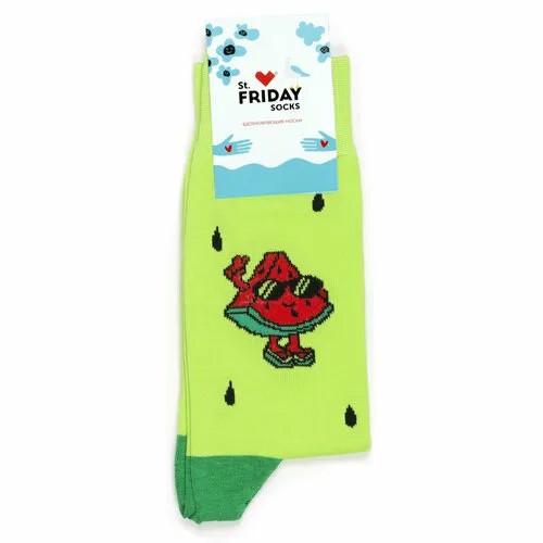Носки St. Friday - Долька арбуза, размер 34-37, черный, красный, зеленый