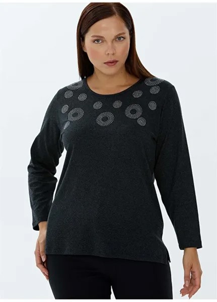Женская блузка антрацитового цвета с круглым вырезом Selen