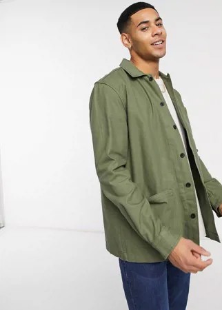 Рубашка навыпуск цвета хаки с 3 карманами Burton Menswear-Зеленый цвет