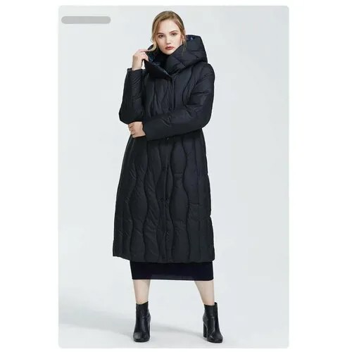 Куртка  зимняя, удлиненная, силуэт полуприлегающий, размер 48-50, черный