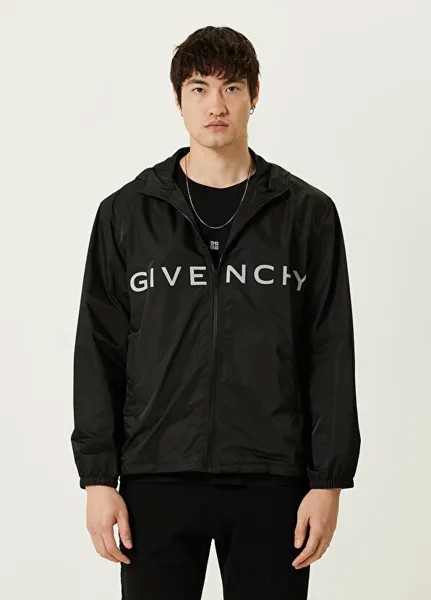 Черное пальто с капюшоном и логотипом Givenchy