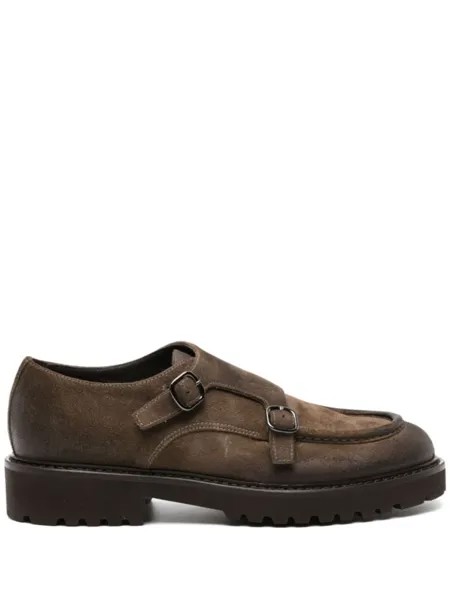 Doucal's burnished-finish suede monk shoes, коричневый