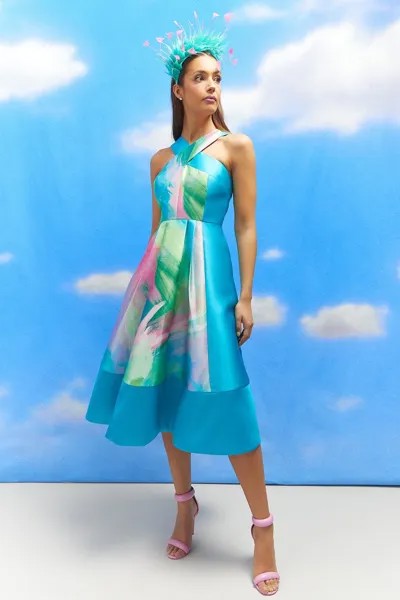 Платье миди из твила Lisa Tan с перекрестным принтом спереди Coast, зеленый