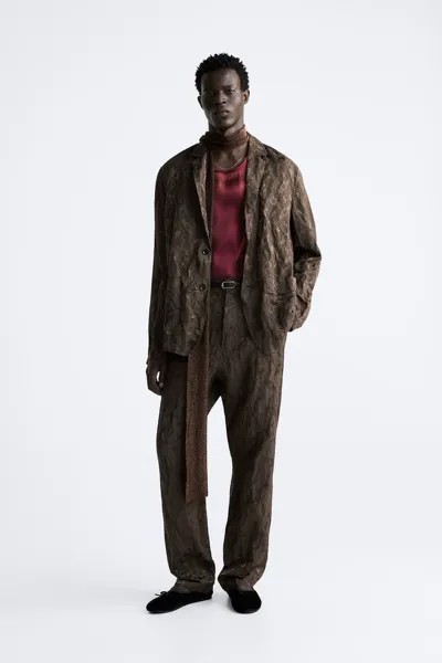 Пиджак из строенного жаккарда ZARA, коричневый