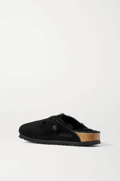 BIRKENSTOCK Замшевые тапочки Boston на подкладке из овчины, черный