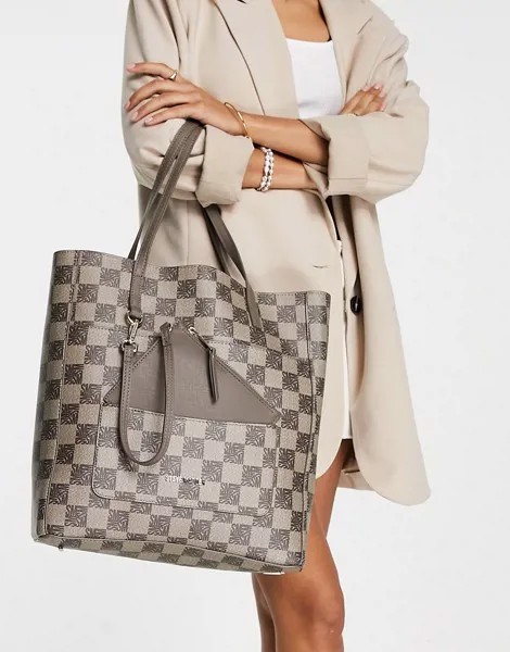 Коричневая сумка-тоут в шахматную клетку Steve Madden Bkimlogo-Коричневый цвет