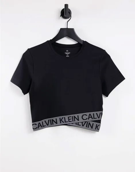 Черная укороченная футболка с лентой с логотипом Calvin Klein Performance-Черный цвет