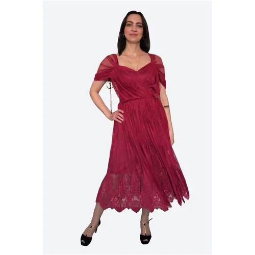 Платье женское Alena Goretskaya А1340/1 красное, миди, из кружева, гипюра, нарядное