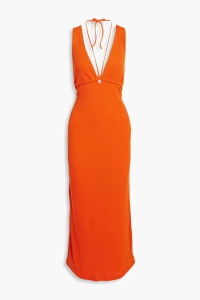 Платье миди Carmen из джерси в рубчик с вырезом халтер Walter Baker, оранжевый