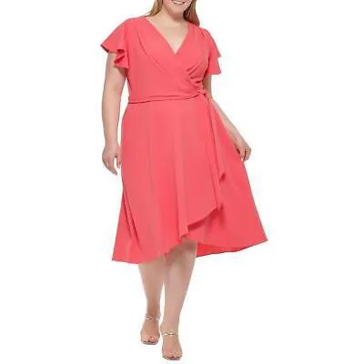 DKNY Женское летнее платье миди с искусственным запахом плюс BHFO 6967