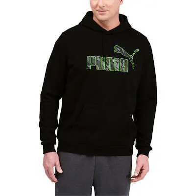 Puma Graphic Fleece Pullover Hoodie Big Tall Mens Black Casual Athletic Outerwea