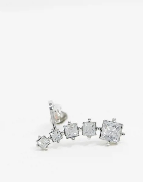 Серебристая серьга-кролер со стразами ASOS DESIGN-Серебряный