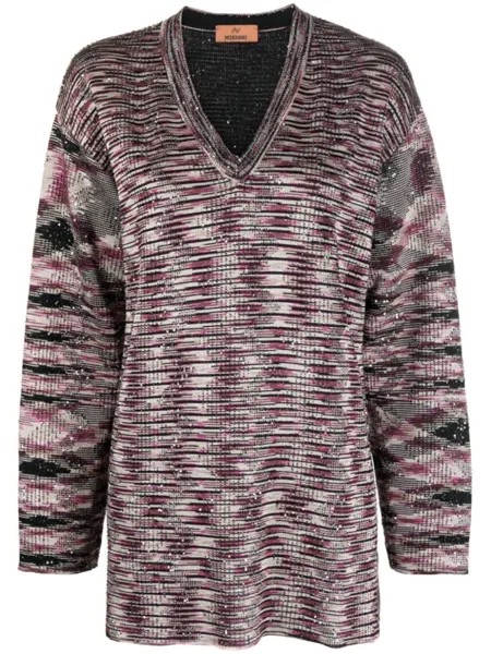 Missoni джемпер с узором зигзаг и V-образным вырезом, черный