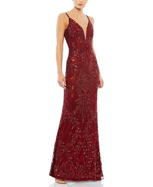 Вечернее платье с декором в виде листьев Mac Duggal, цвет Red