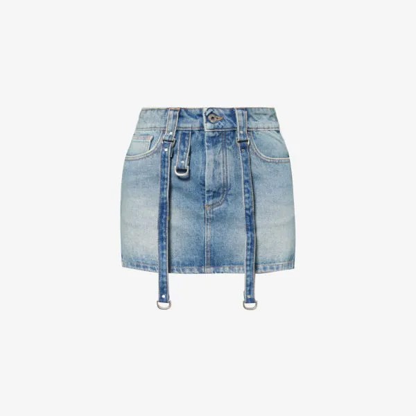 Мини-юбка из джинсовой ткани с фирменной фурнитурой Off-White, синий