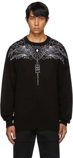 Черный свитер с вышитыми крыльями Marcelo Burlon County of Milan
