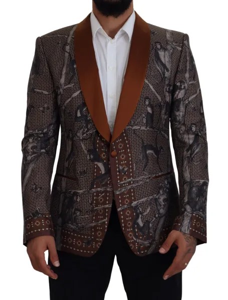 Dolce - Gabbana Блейзер Бронзовый шелковый пиджак с принтом обезьян IT46 /US36 / S 4400 долларов США