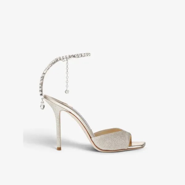 Туфли Saeda на каблуке из блестящей кожи, украшенные кристаллами Jimmy Choo, цвет platinum ice/crystal
