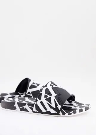 Черные шлепанцы с монограммным принтом ASOS DESIGN-Черный цвет