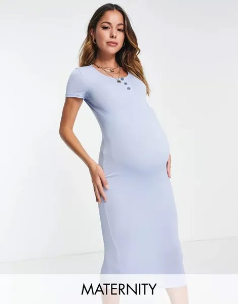 Базовое трикотажное платье миди с короткими рукавами и воланами London Maternity Flounce London