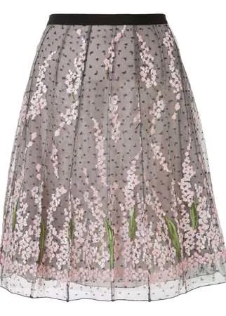 Giambattista Valli юбка А-силуэта из тюля с цветочной вышивкой