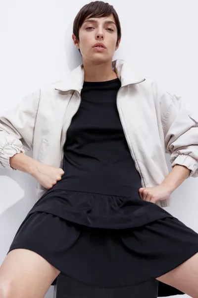 Платье из джерси с многоярусной юбкой H&M, черный