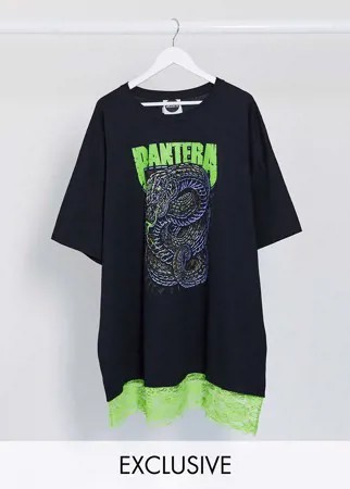 Платье-футболка в стиле oversized с принтом и неоновым кружевом Milk It Vintage-Черный