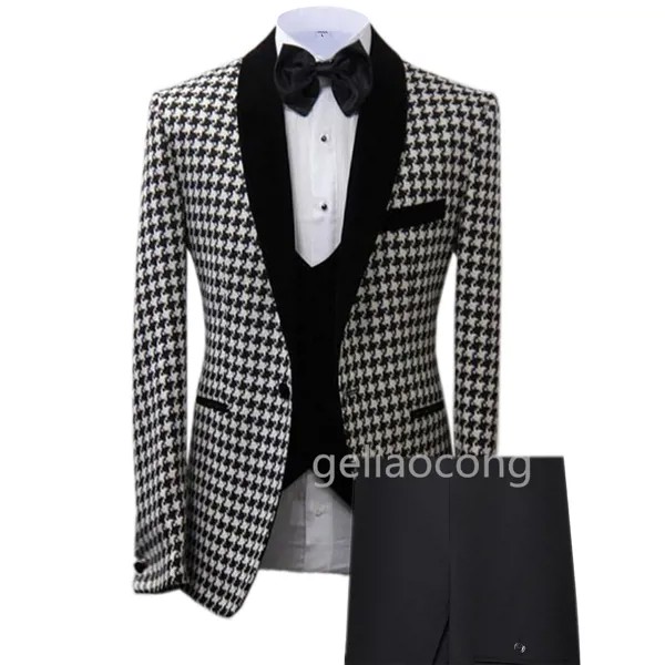 Костюмы в мелкую ломанную клетку Slim Fit 3 предмета мужской костюм красивый жениха смокинги для свадьбы или выпускного бала Вечерние Мужские к...