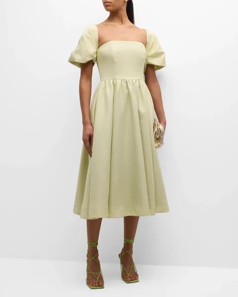 Жаккардовое платье миди Odette с открытыми плечами Mestiza New York, цвет Green Ivory