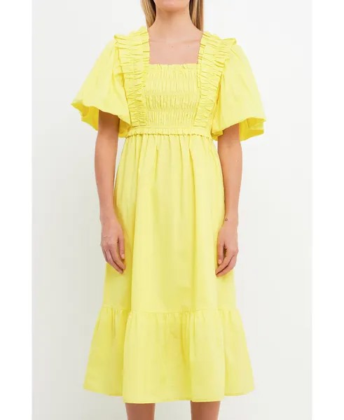 Женское платье миди с пышными рукавами English Factory, желтый
