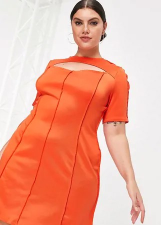 Расклешенное платье мини с вырезом и декоративными швами ASOS DESIGN Curve-Оранжевый цвет