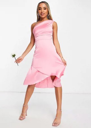 Розовое платье миди на одно плечо TFNC Bridesmaid-Розовый цвет