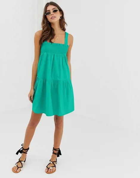 Хлопковый сарафан-трапеция мини ASOS DESIGN-Зеленый