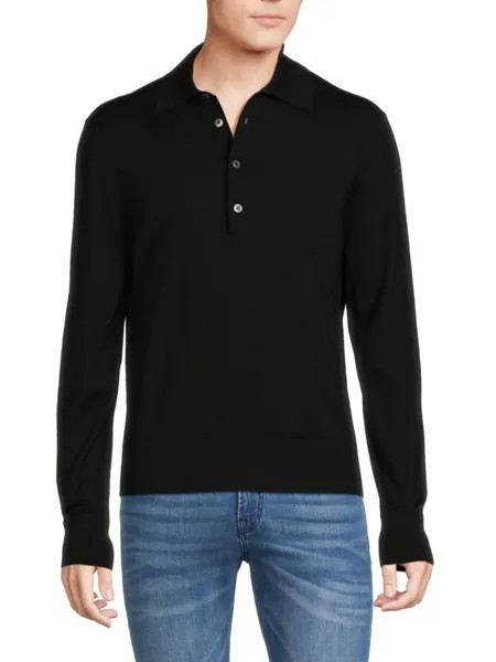 Однотонная шерстяная рубашка-поло с длинными рукавами Tom Ford, черный