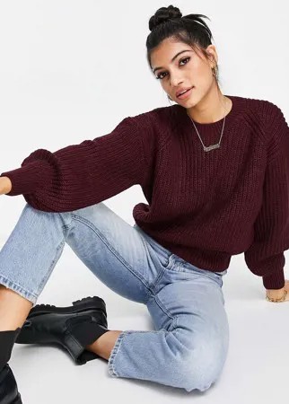 Бордовый джемпер с круглым вырезом и отделкой в рубчик New Look-Красный