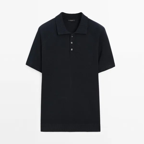 Футболка-поло Massimo Dutti Knit With Short Sleeves, темно-синий
