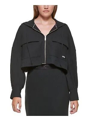 DKNY JEANS Женская черная укороченная толстовка с капюшоном и манжетами на рукавах на молнии, топ S