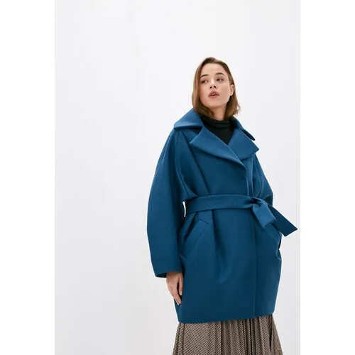 Пальто  Azellricca демисезонное, шерсть, силуэт прямой, удлиненное, размер один размер, синий