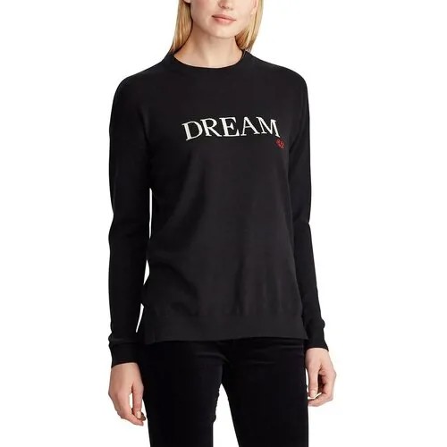 Свитшот Ralph Lauren, силуэт прямой, средней длины, без капюшона, без карманов, размер S, черный