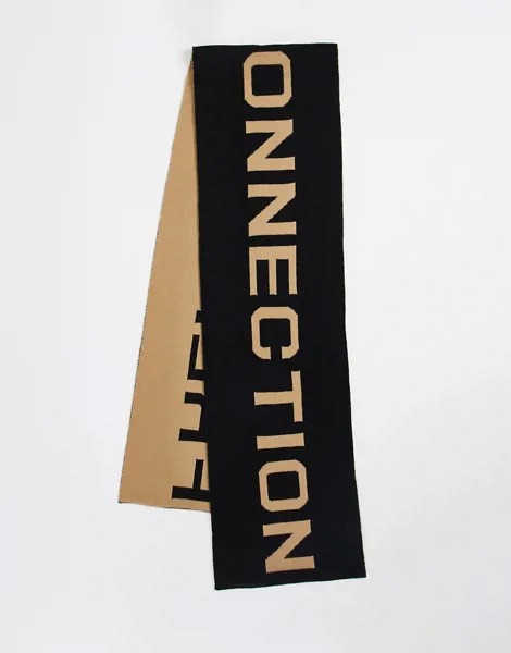 Шарф черного цвета с большим логотипом FCUK-Черный цвет