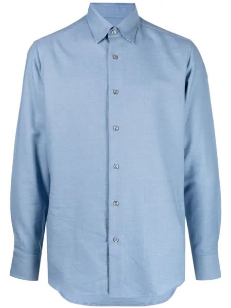 Brioni рубашка из смеси хлопка и кашемира, синий