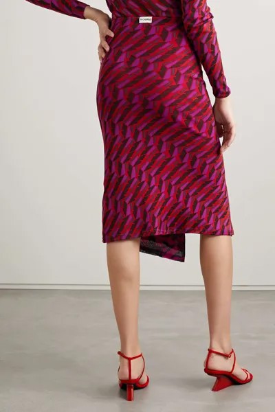 DIANE VON FURSTENBERG двусторонняя юбка миди Dariella из эластичной сетки с принтом, пурпурный
