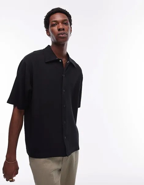Черная футболка-поло оверсайз из джерси с кнопками Topman