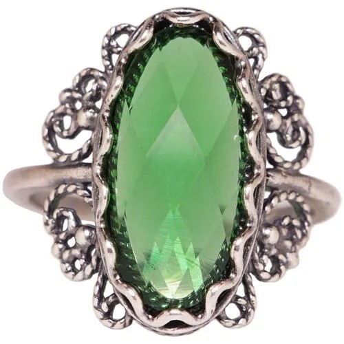 Кольцо, изумруд синтетический, стекло, размер 18, серебряный, зеленый