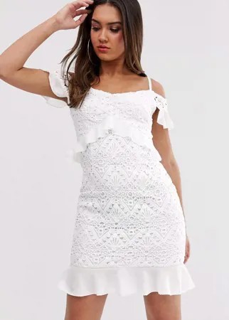 Белое ажурное платье с оборками Love Triangle-Белый